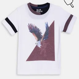 Blue Giraffe Boys White Printed Round Neck T-shirt image 4