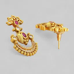 Rubans 24K Gold-Plated Zircon Studded Temple Necklace Set image 4