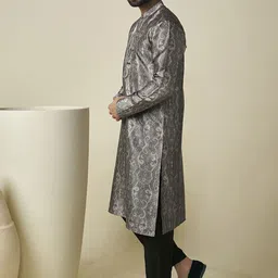 Inddus Black Ethnic Motifs Digital Printed Mandarin Collar Regular Kurta with Trouser image 4