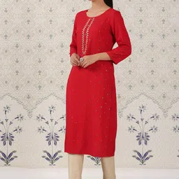 Ode by House of Pataudi Ethnic Motifs Printed Stone Work Kurta image 3