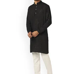 ahhaaaa Men Black Embroidered Mirror Work Summer Sheers Handloom Kurta image 5