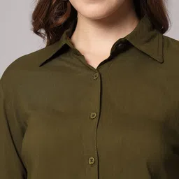 funday fashion Women Regular Fit Solid Spread Collar Casual Shirt image 4