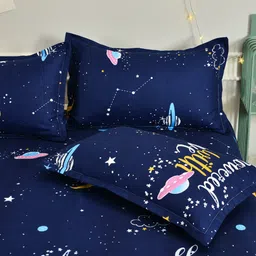 JC HOME Navy Blue & White Printed Double Queen Bedding Set image 4