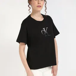 Calvin Klein Jeans Women Typography Printed Round Neck Cotton Relaxed Fit T-shirt image 3