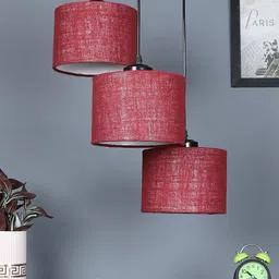 Devansh Maroon Jute Round Drum Cluster Hanging Lamp Pendant Lamp Ceiling Lamp image 1