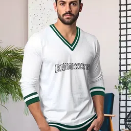 AUSK Men Striped V-Neck Monochrome Raw Edge T-shirt image 5