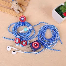 Epaal 8-in-1 (Blue Captain America Style) Spiral USB and Earphone Cable Protectors Winder, Sticker, Clips, Organizer Clip Earphone Cable Organizer-picture-38