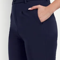 next one Women Straight Fit Dark Blue Viscose Rayon Trousers image 4
