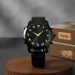 hnfy traders Analogue Watch Analog Watch - For Men Premium Classy Midnight Black Arabic YellowDial Stainless Steel Men's Watch-picture-25