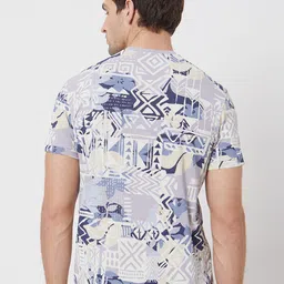 Mufti Abstract Printed Round Neck Pure Cotton Slim Fit T-shirt image 4