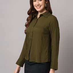 funday fashion Women Regular Fit Solid Spread Collar Casual Shirt image 3