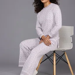 Chemistry Pure Wool Geometric Printed Round Neck Top And Palazzo image 3