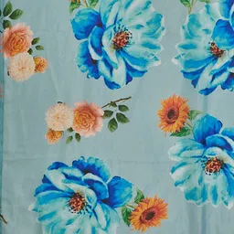 SHOPGARB Turquoise Blue & Orange Printed Semi-Stitched Lehenga & Unstitched Blouse With Dupatta image 4