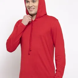 Friskers Men Red Solid Hooded T-shirt image 4