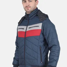 Monte Carlo Men Navy Blue Colourblocked Hooded Bomber Jacket image 5