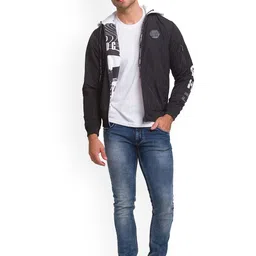 Being Human Men Black Longline Bomber with Patchwork Jacket image 4