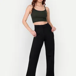 next one Women Loose Fit Black Lycra Blend Trousers image 3