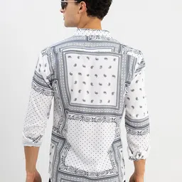 Snitch White & Black Slim Fit Ethnic Motifs Printed Casual Shirt image 4