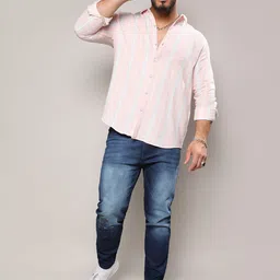 Instafab Plus Classic Vertical Striped Spread Collar Cotton Casual Shirt image 3