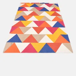 BLANC9 White & Orange Geometric Printed Cotton Carpet image 4