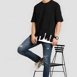 Elibolz Drop-Shoulder Sleeves Longline Cotton Oversized T-shirt image 4