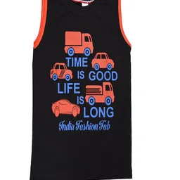 BAESD Boys Pack Of 3 Typography Printed Sleeveless Pure Cotton T-shirt image 2