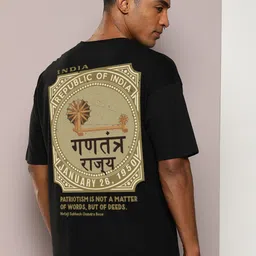 Kook N Keech Black Typography Printed Cotton Oversized Casual T-shirt-image-39