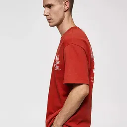 MISCHIEF MONKEY Men Cotton Round Neck Typography Oversized T-shirt image 4