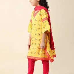 Fabindia Girls Printed Regular Pure Cotton Kurta With Churidar & Dupatta image 4