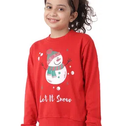 Ninos Dreams Girls Red Christmas Snowman Printed Fleece Sweatshirt image 3