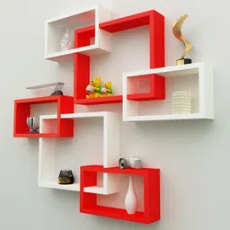 onlinecrafts wooden wall shelf (WHITE RED) ATTECH 6 Wooden Wall Shelf-picture-27