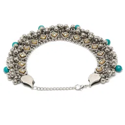 Sangria Set Of 2 German Silver-Plated Beaded Oxidised Tribal Anklets image 4