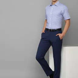 Louis Philippe Men Blue & White Gingham Checked Cotton Formal Shirt image 3