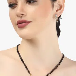 Adwitiya Collection Gold-Plated American Daimond Studded Mangalsutra with Earrings image 3