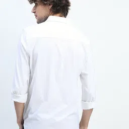HIGHLANDER Men White Solid Slim Fit Casual Shirt image 5
