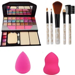 glemmi 6155 Makeup kit + 5 pcs Makeup Brush + 2 pc Blender Puff Combo-picture-10