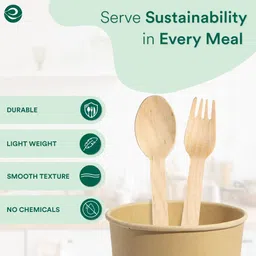 eco soul [160 mm] Biodegradable Spoon & Fork Disposable Bamboo Cutlery Set image 3
