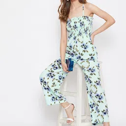 Berrylush Sea Green & Blue Printed Culotte Jumpsuit-picture-35