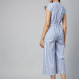 StyleStone Blue & White Striped Basic Jumpsuit image 2