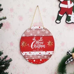 ecraftindia Red Engineered Wood Merry Christmas & Happy New Year Wall Hanging image 4