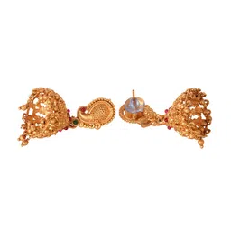 Saraf RS Jewellery Gold-Plated AD Studded & Beaded Temple Necklace and Earrings image 5