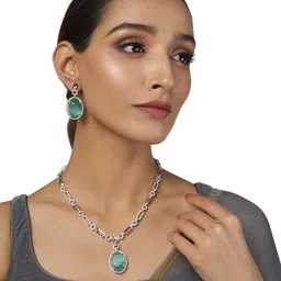 justpeachy Rhodium-Plated American Diamond Jewellery Set image 5
