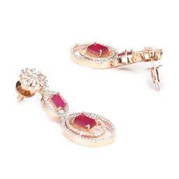 Priyaasi Rose Gold-Plated Pink & White AD-Studded Handcrafted Jewellery Set image 2