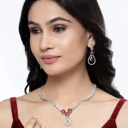 ZENEME Rhodium Plated AD Studded Jewellery Set image 5