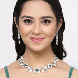 ZENEME Rhodium Plated CZ Studded Jewellery Set image 5