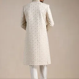 Manyavar Men All Over Self Design Full Sleeve Sherwani Set image 5