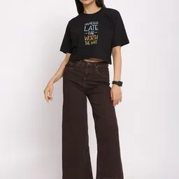 Pink Guava Typography Printed Round Neck Oversized Cotton Crop T-shirt image 2