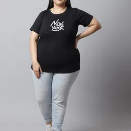 UnaOne Plus Size Typography Printed Regular Fit Cotton T-shirt image 4