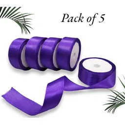 kuber selection 5 Pcs 1 Inch Purple Satin Ribbon Crafts 10 Mtr Each Purple Satin Ribbon-picture-11