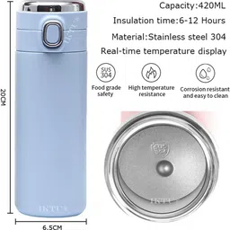iktu Vacuum Insulated Water Bottle LED Temperature Display SUS304 Stainless Steel Flask 420 ml Flask image 4